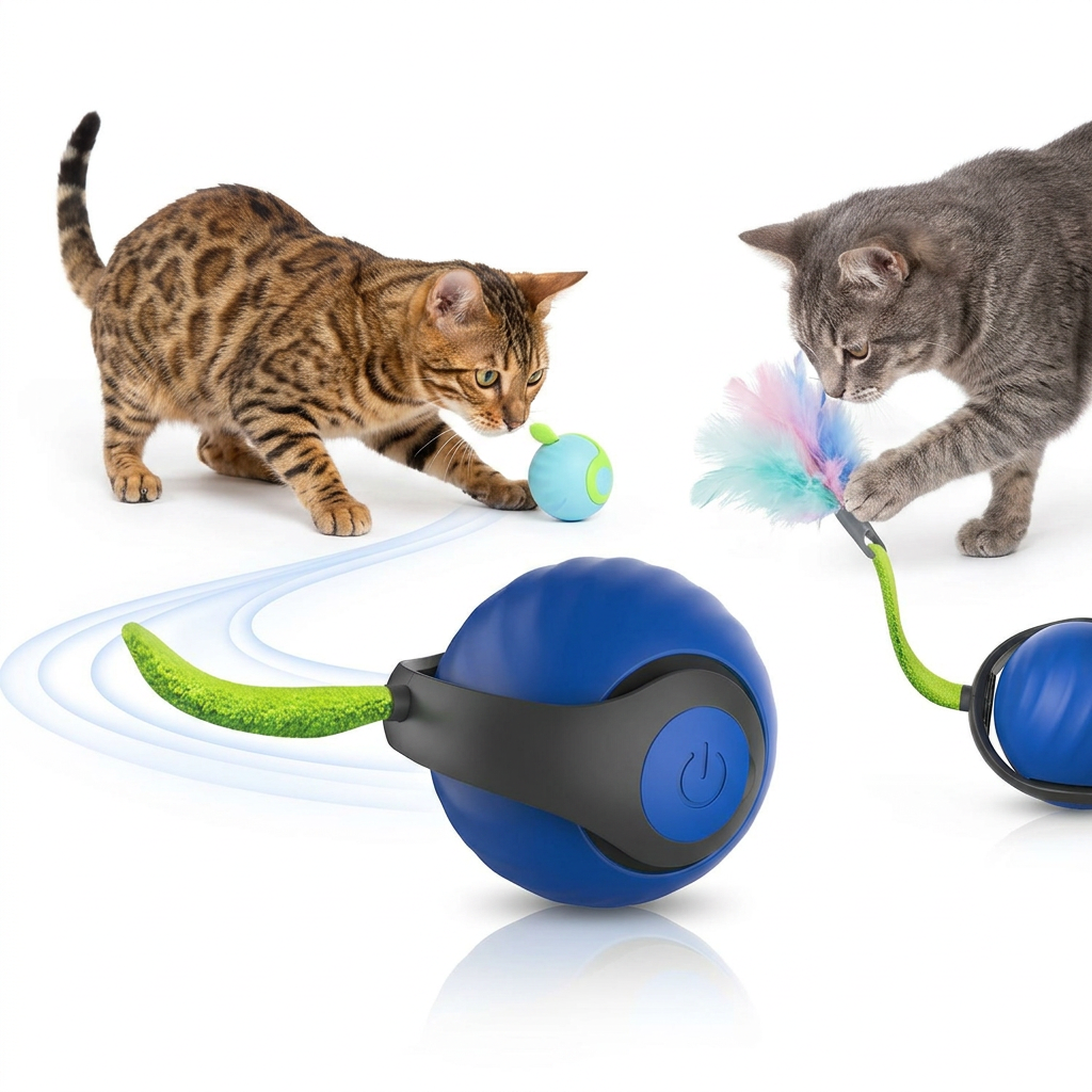 GMTEO balle interactive avec queue en peluche pour chat