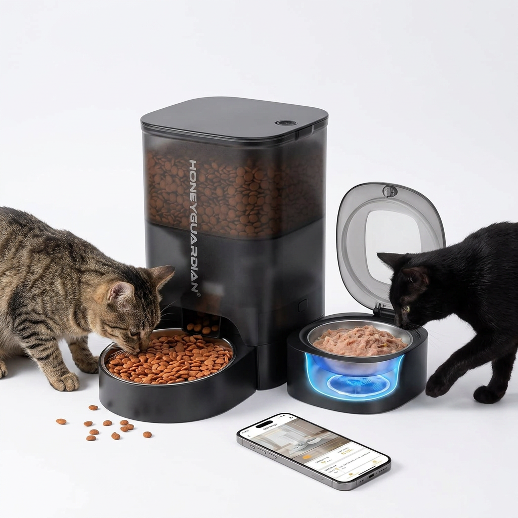 HoneyGuaridan distributeur 2-en-1 nourriture humide connecte chat